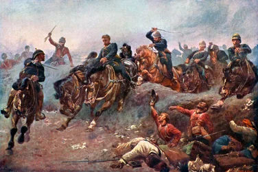 Artiglieria britannica che entra nelle linee nemiche a Tel-El-Kebir