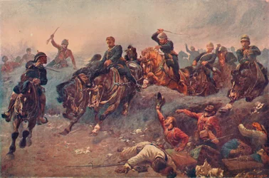 Artiglieria britannica che entra nelle linee nemiche a Tel-el-Kebir, Egitto