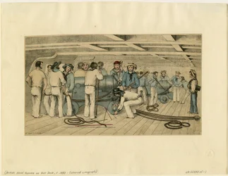 Artiglieri navali britannici sul ponte delle armi, c. 1850