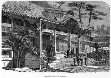 Tempio buddista a Nagasaki, Giappone, c1880