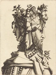 Busto di donna in un costume stravagante