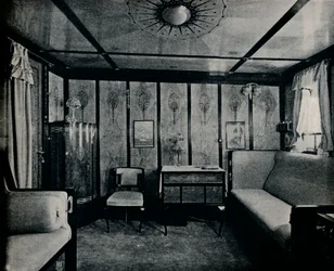 Cabina di lusso sul Lloyd tedesco settentrionale SS. Kronprinzessin Cecilie, c. 1907