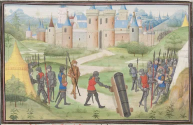 Campo dei crociati vicino a Gerusalemme. Miniatura dalla Historia di Guglielmo di Tiro, 1460s