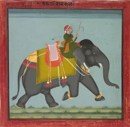 Elefante bardato con un mahout, datato 1761