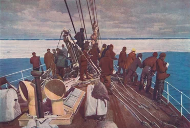 La nave del Capitano Scott, la Terra Nova, entra nel ghiaccio del Polo Sud, c1910-192, 1936