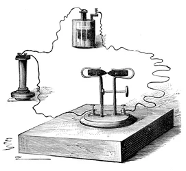 Microfono a carbone, inventato nel 1878 da David Edward Hughes, 1890