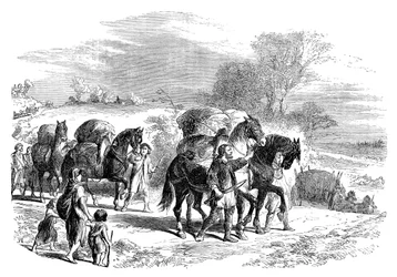 Trasporto di pane a Londra su cavalli da soma, c1895