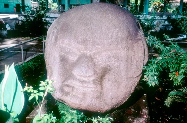 Testa monolitica scolpita da Monte Alto, Guatemala, periodo precolombiano, periodo preclassico, 1500-100 a.C.