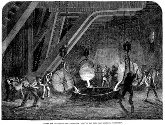 Fusione del cilindro della Pressa Britannia alla Fonderia Bank Quay, Warrington, 1851
