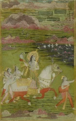 Chand Bibi a Caccia con Attendants in un Paesaggio