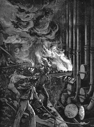 Caricamento dei retorti alla gasiera di Beckton, Londra, 1878