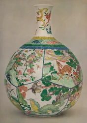 Bottiglia di porcellana cinese in smalto Famille Verte. Periodo di Kang His, 1662-1722, 1928