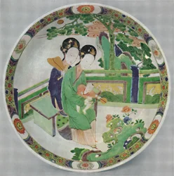 Piatto di porcellana cinese, Famiglia Verde. Periodo di Kang Hsi, 1662-1722, 1928