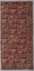 Coperta o tenda da letto chintz con motivo ispirato al Giappone, metà destra, prima metà del 1700