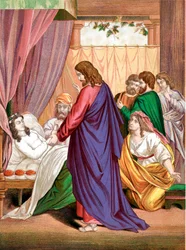 Cristo risuscita la figlia di Giairo, governatore della Sinagoga, dalla morte, metà XIX secolo