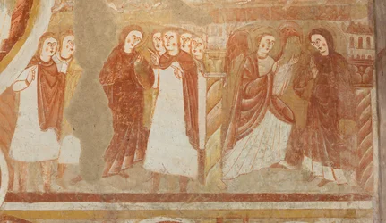 Chiesa (Église Saint-Martin). Interno. Affreschi. Parete ovest della navata (dettaglio)