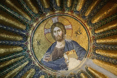 Chiesa di San Salvatore di Chora. Mosaico del tetto di Cristo Pantocratore (in gloria), Istanbul, Turchia
