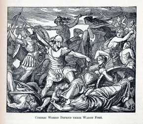Donne cimbre difendono il loro carro fortificato