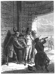 Claude Chappe che dimostra il suo sistema di telegrafo ottico a semaforo nel 1793 c. 1870