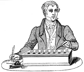 Impiegato che usa una macchina addizionatrice Pascal, 1835