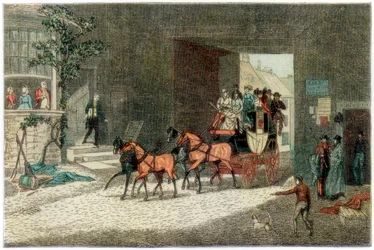 Carrozza che arriva nel cortile di una locanda, 1890