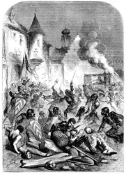 Combattimento tra cavalieri inglesi e francesi in una piazza a Limoges