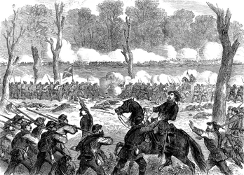 Il generale confederato Hood ferito nella battaglia di Chickamauga, Guerra Civile Americana, 1863