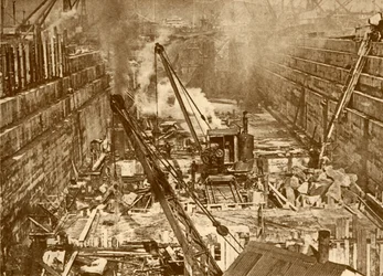 Costruzione di un bacino di carenaggio a Swansea, c1930