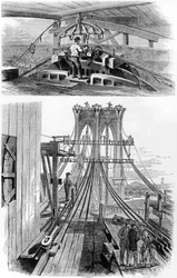 Costruzione del Ponte Sospeso di Brooklyn, New York, USA, 1880