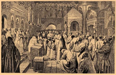 Incoronazione dei due bambini Romanov, Ivan V e Pietro I, 1682, XIX secolo