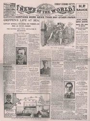 La vita di Crippen in mare, prima pagina del News of the World, 31 luglio 1910