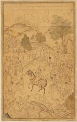 Scena di folla con figura a cavallo