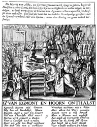 Decapitazione del conte Egmont e Hoorn a Bruxelles durante la tirannia spagnola nei Paesi Bassi, 1568