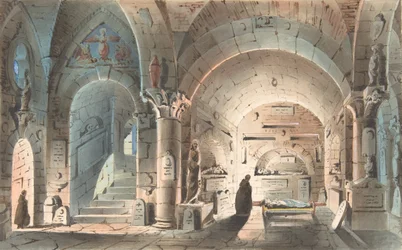 Progetto per una scenografia: scena della cripta, 1830-40