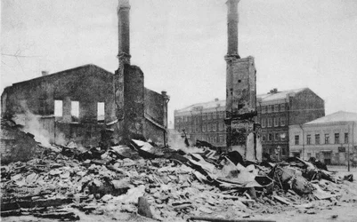 Distruzione in una strada di Mosca dopo la Rivoluzione, Russia, dicembre 1905