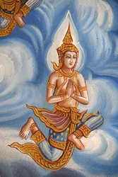 (dettaglio) di un affresco nel Wat Chiang Mun, Chiang Mai, Thailandia