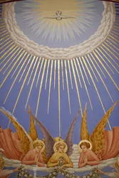 (dettaglio) affresco nella chiesa della Visitazione a Ein Kerem: angeli, Ein Kerem, Israele