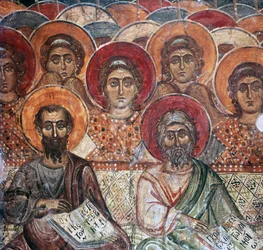 (dettaglio) di un affresco dei Santi in Paradiso, 13° secolo
