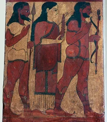 (dettaglio) di un affresco etrusco che mostra Cerere con attendenti, VI secolo a.C.