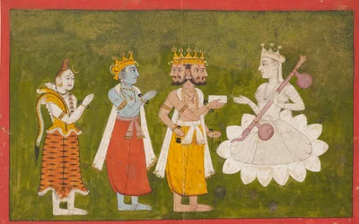 Devi venerata da Brahma, Vishnu e Shiva, c1710