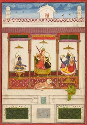 Devi con Krishna e Vishnu in un Palazzo, ca. 1645-1655