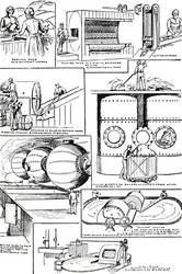 Diagrammi che illustrano la preparazione di stracci e erba sparto per la fabbricazione della carta, c1917