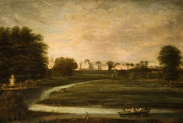 Vista distante di Birdingbury Hall, Warwickshire