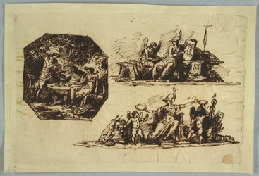 Disegno, Bacco, Apollo e Mnemosine; Minerva con Trofei
