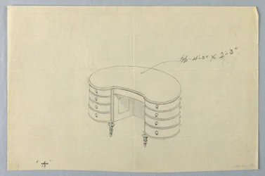 Disegno, Progetto per un Tavolo da Scrittura a Forma di Reni A con Otto Cassetti