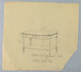Disegno, Progetto per tavolo da servizio con due cassetti e fronte convesso, 1900-05