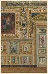 Sezione di un muro con gruppi di pannelli dipinti, Camera Ovale, Salone Luigi XIV, Palazzo di Fontainebleau, Francia
