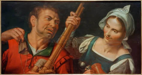 Suonatore di cornamusa e una donna