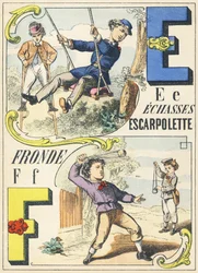 E F : trampoli, altalena, fionda - Alfabeto dei giochi