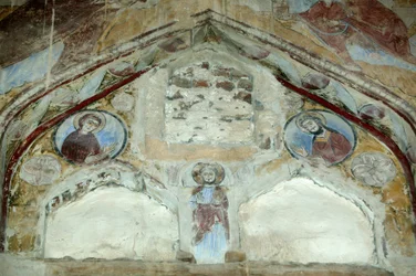 Chiesa di San Macario. Affreschi della Santa Vergine e San Giovanni Battista che intercedono con Cristo a favore dell